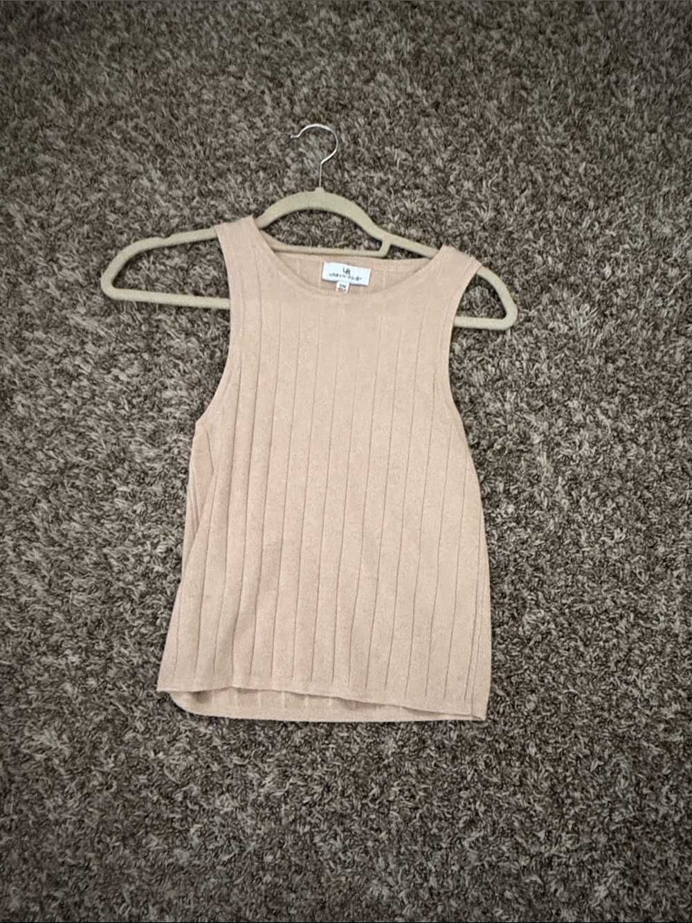 Sleeveless Rib Knit Tank Top in Beige - Unknown Brand